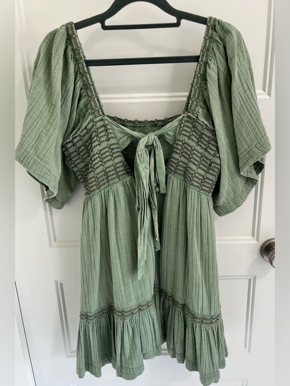 Free People Easy To Love Light Sage Smocked Mini Dress - Picture 5 of 12